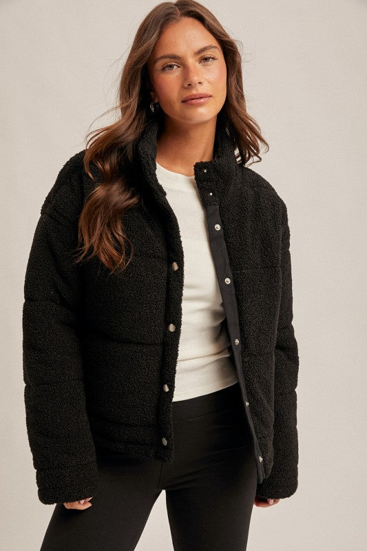 Teddy Puffer Button Jacket