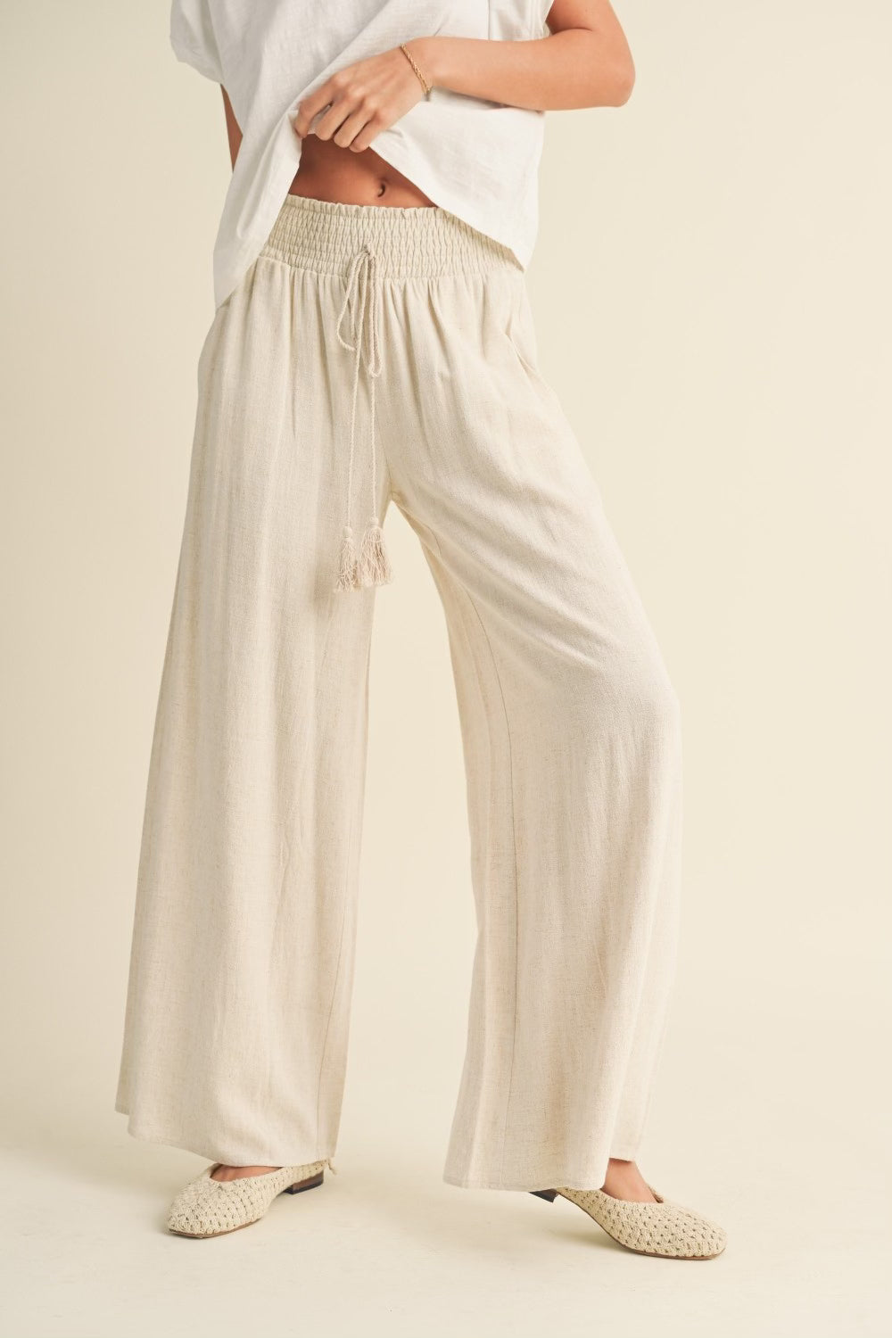 Linen Smocked Waist Pants