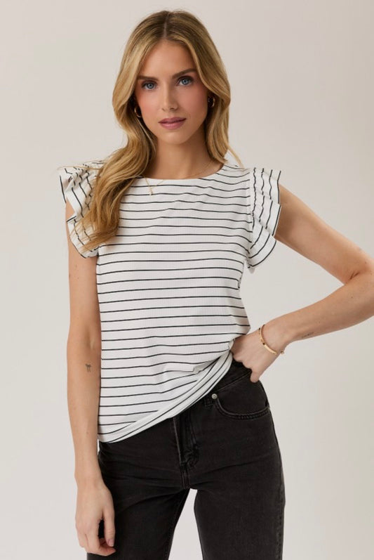 Ivory/Black Flutter Sleeve Top