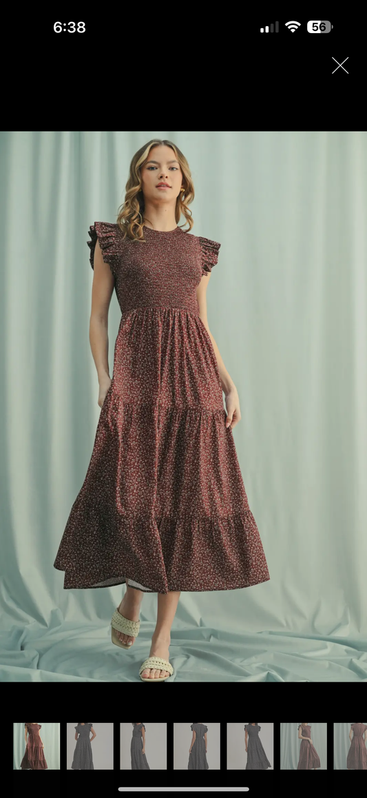 Ruffle Sleeve Midi Dress