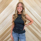 Black/Ivory Striped Tie Back Top