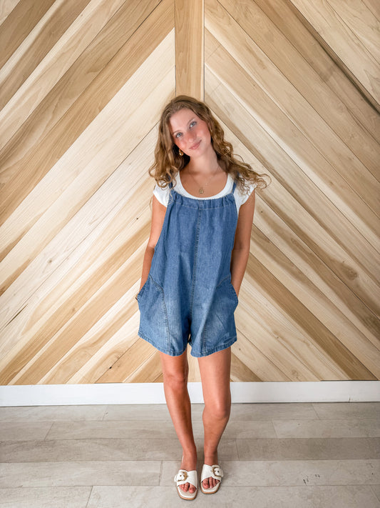 Tie Back Denim Romper