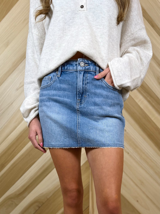 Lace Trim Denim Skirt