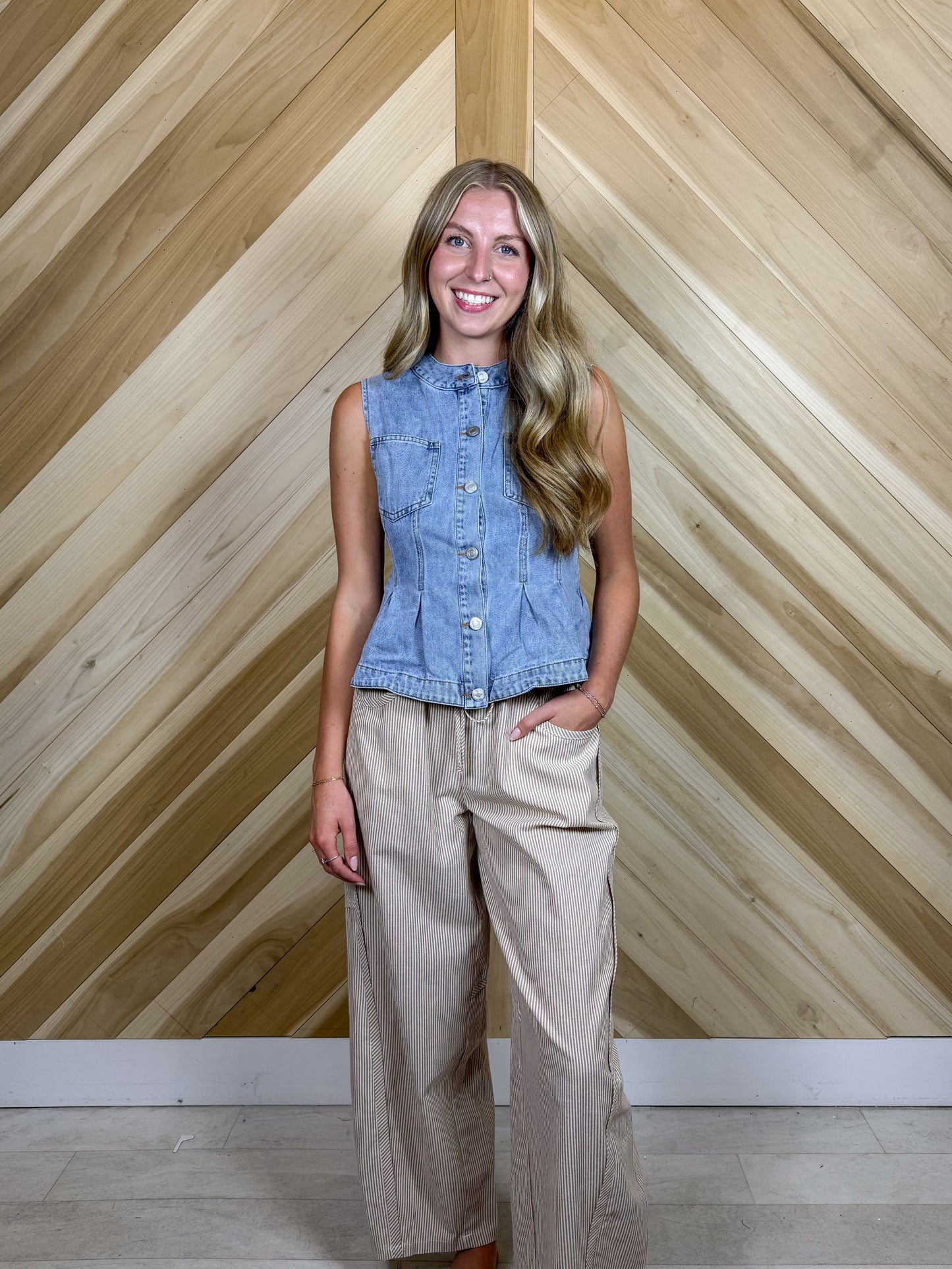 Light Wash Button Up Denim Vest