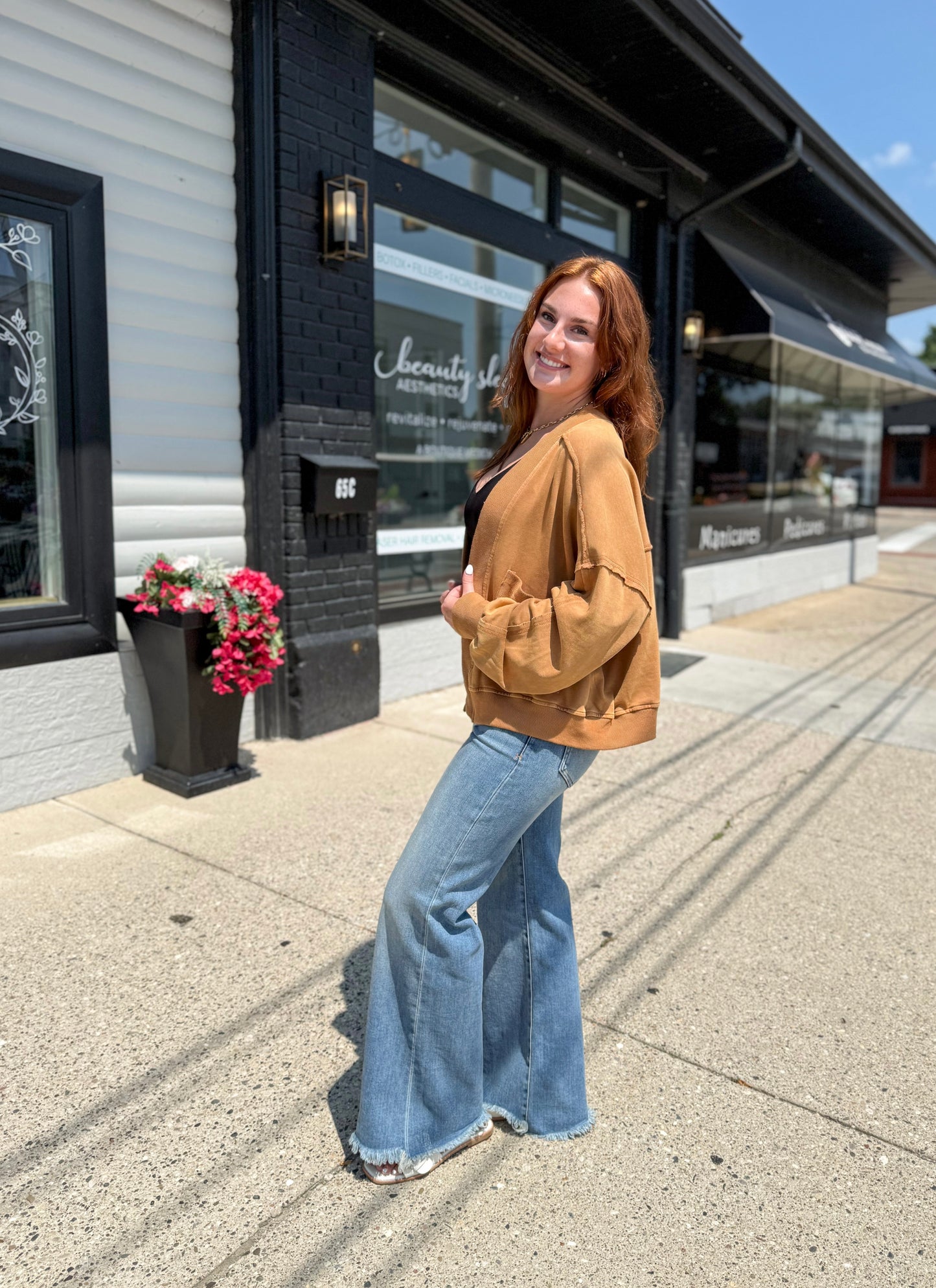 Mineral Wash Balloon Sleeve Cardigan