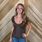 Plaid Brown Lace Trim Top