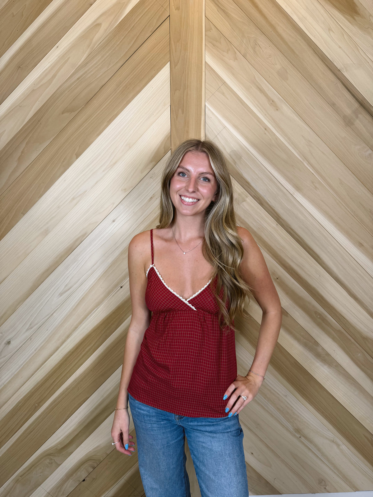 Red Plaid Lace Top