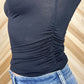 Ruched Shoulder Boat Neck Top