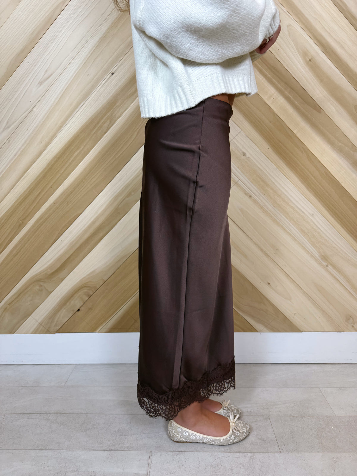 Satin Lace Midi Skirt