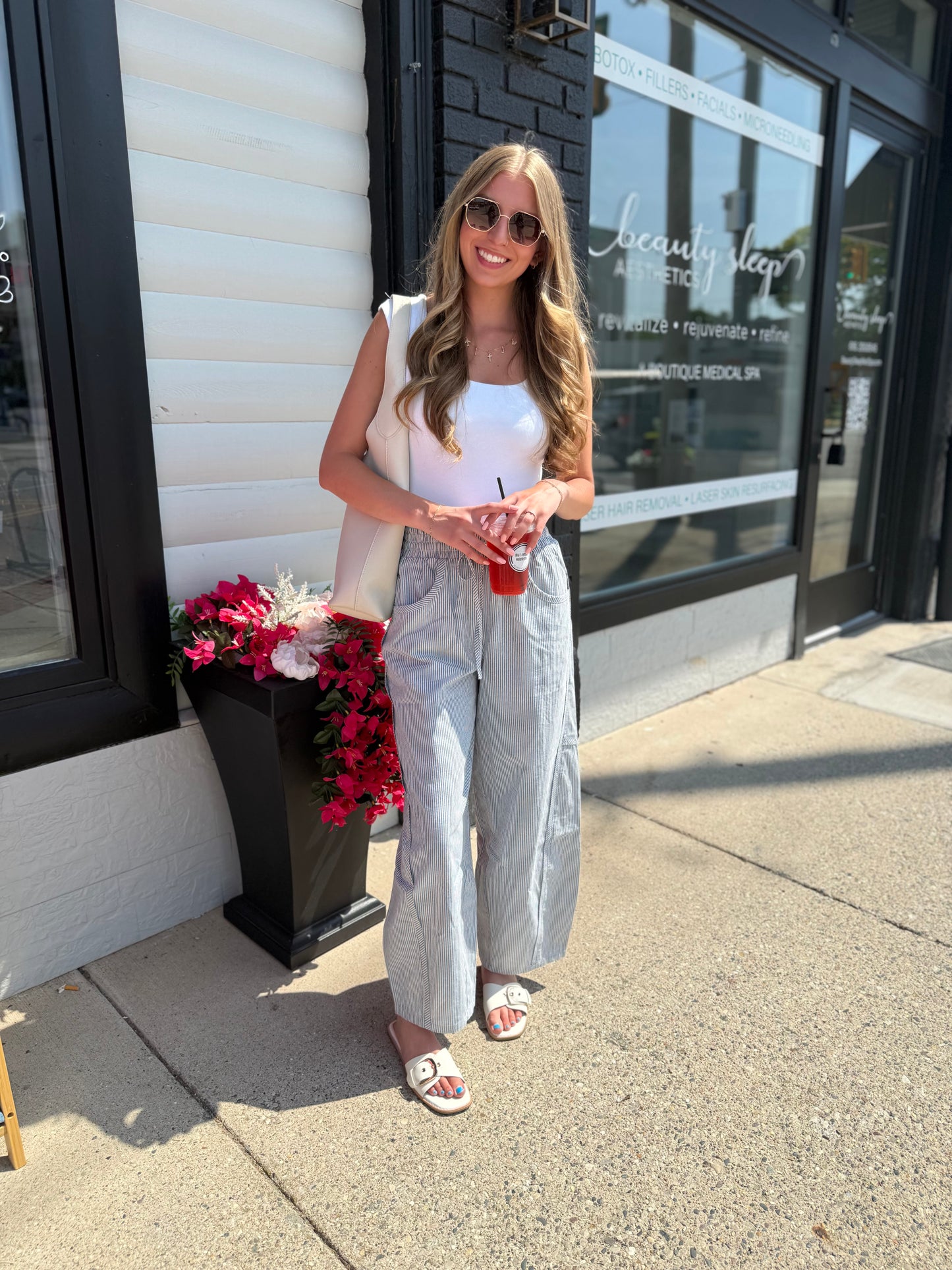 Stripe Barrel Leg Pants