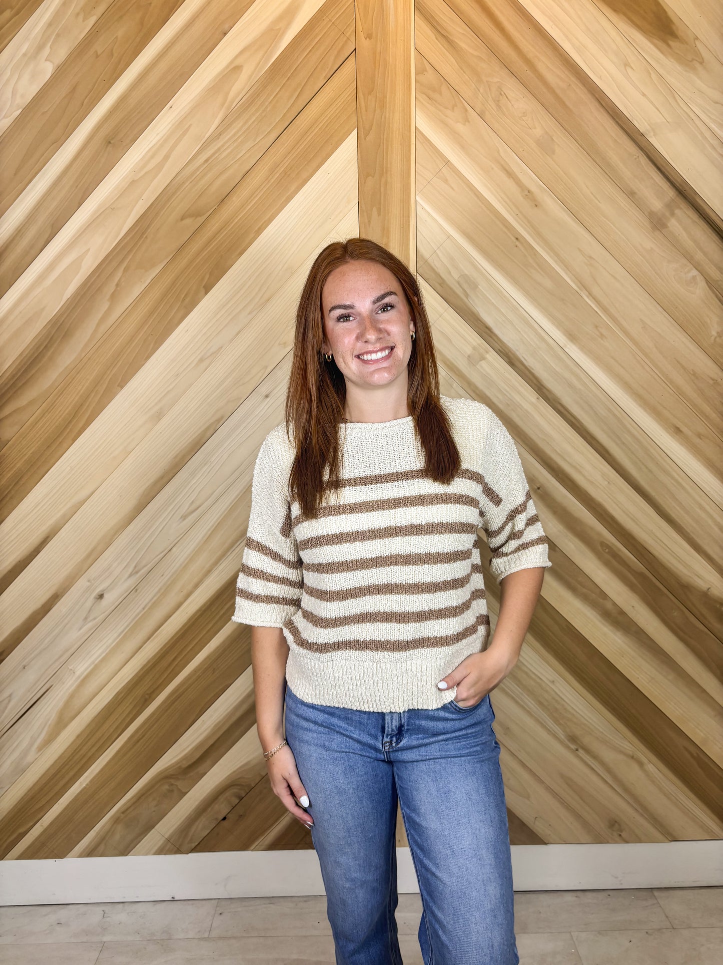 Stripe Half Sleeve Sweater