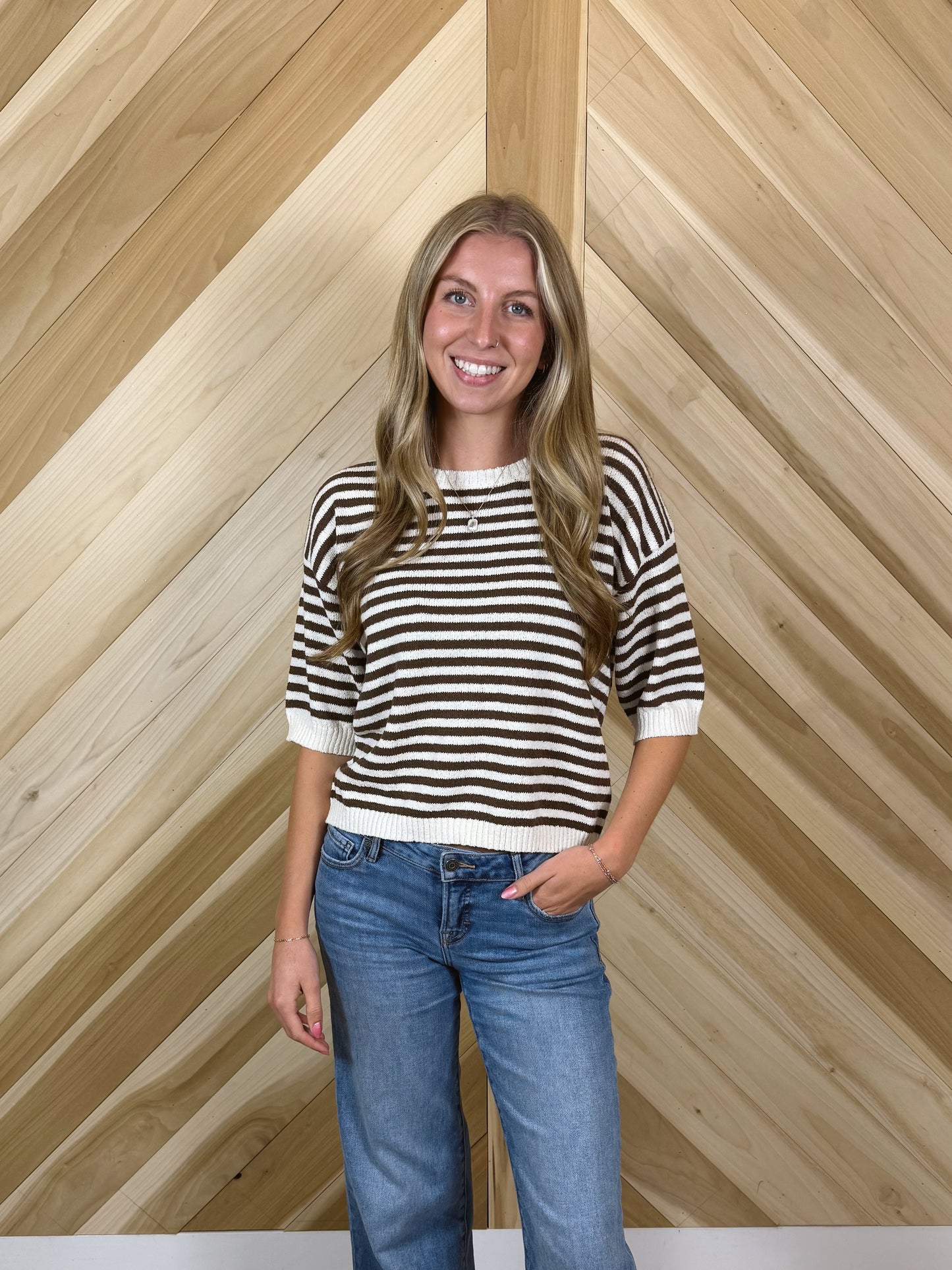 Stripe Short Sleeve Sweater