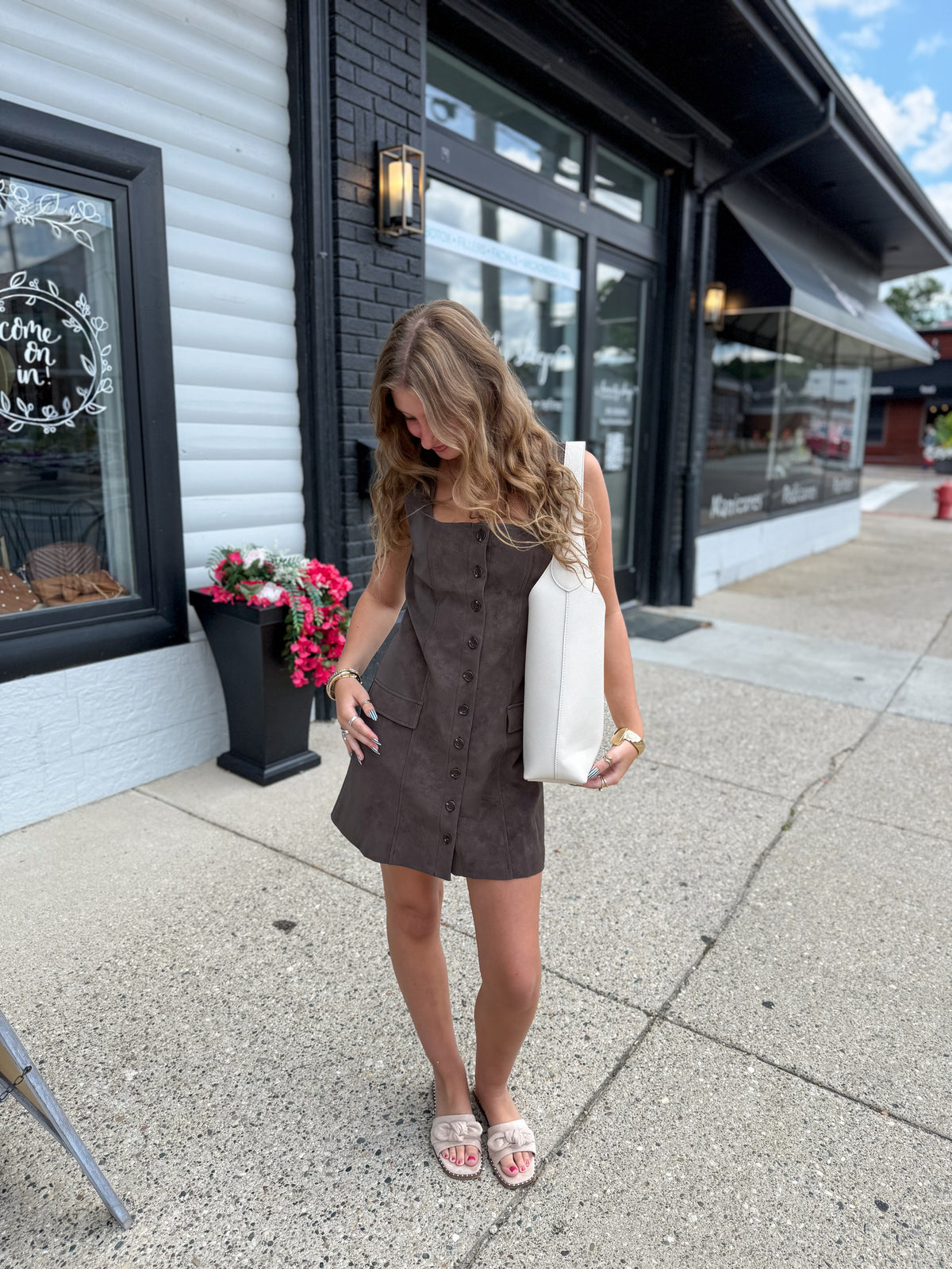 Button Down Suede Mini Dress