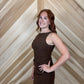 Suede Round Neck Belted Mini Dress