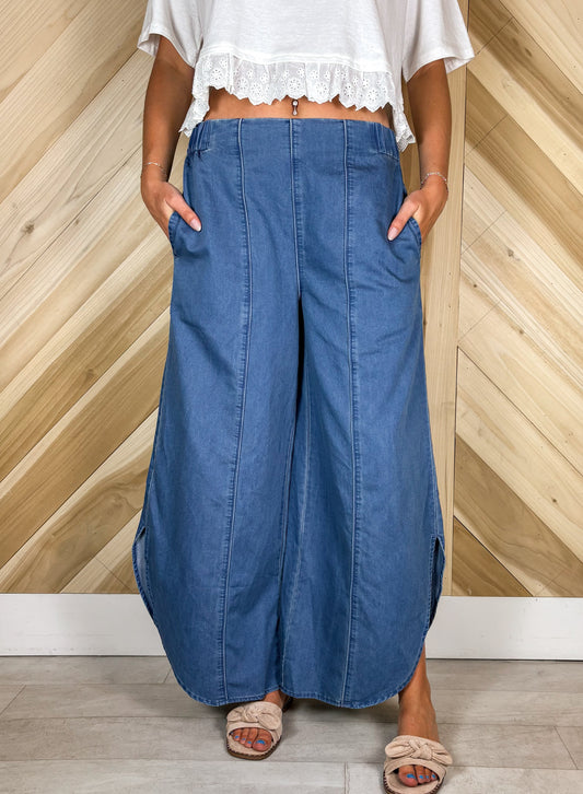 Tulip Hem Denim Wide Leg Pants