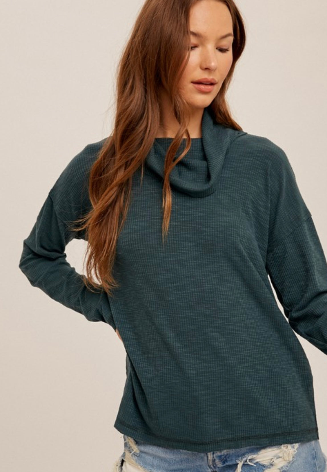 Cowl Neck Ribbed Pullover 2 Colors