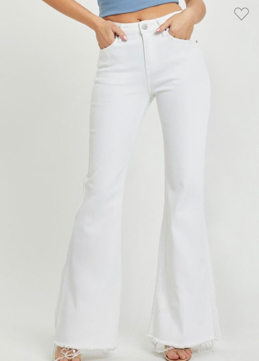 Mid Rise White Flare Jeans