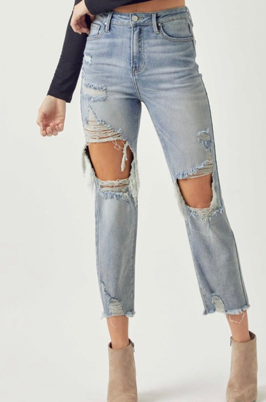 Light High Rise Straight Leg Jeans