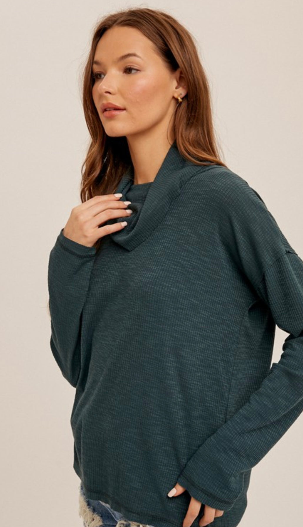 Cowl Neck Ribbed Pullover 2 Colors