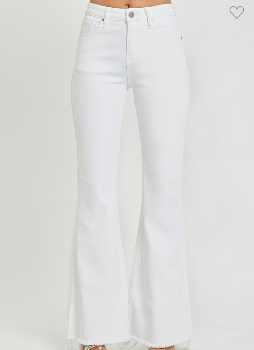 Mid Rise White Flare Jeans